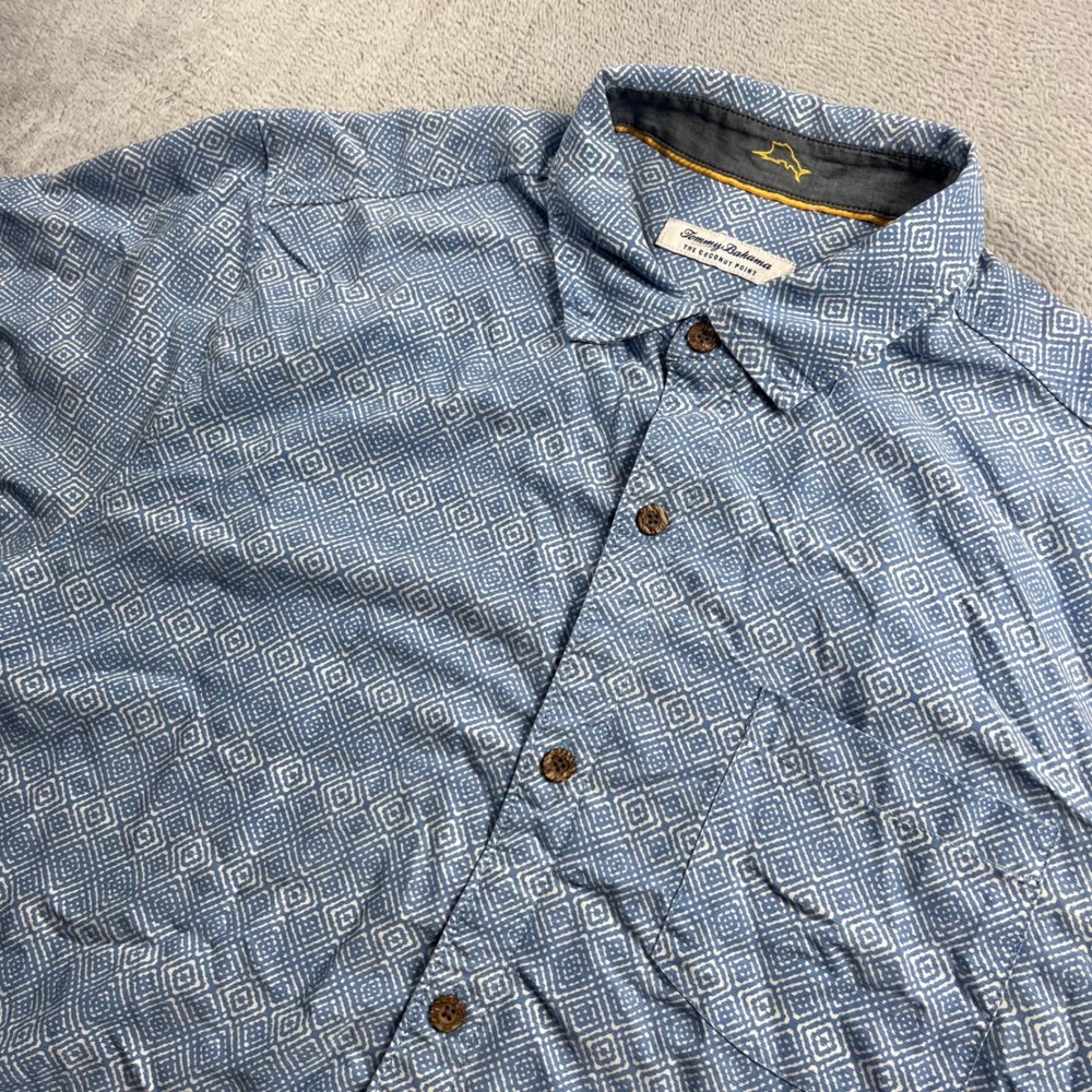 Tommy Bahama The Coconut Point Blue Geometric Diamond Shirt Mens XL Short Sleeve